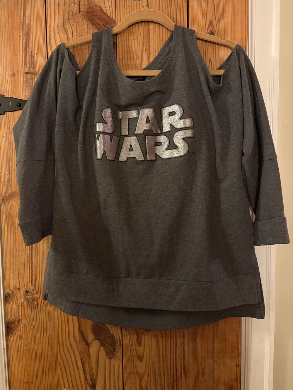 Star Wars Girls Gray Cold-Shoulder Sweatshirt with Metallic Logo
